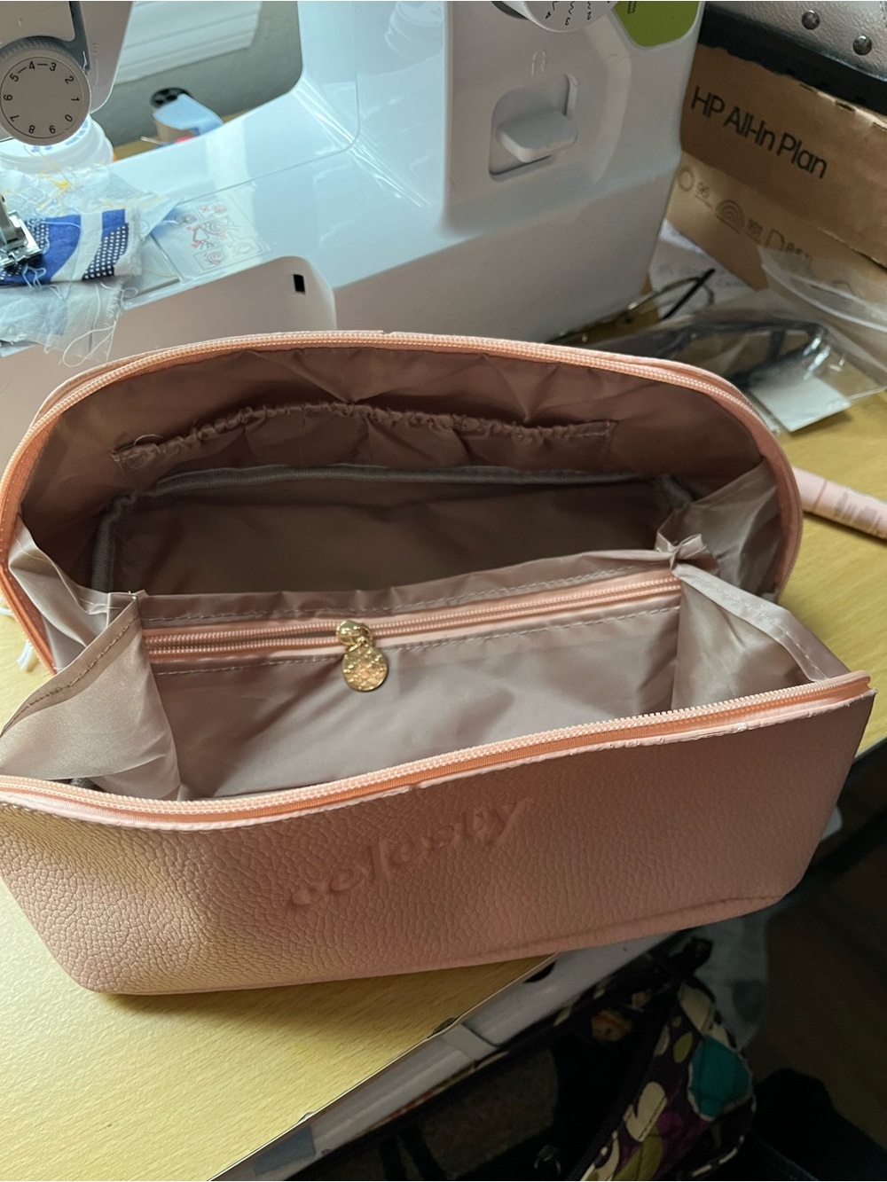 Peony Pink Cosmetic Travel Pouch with Zip Compartment
